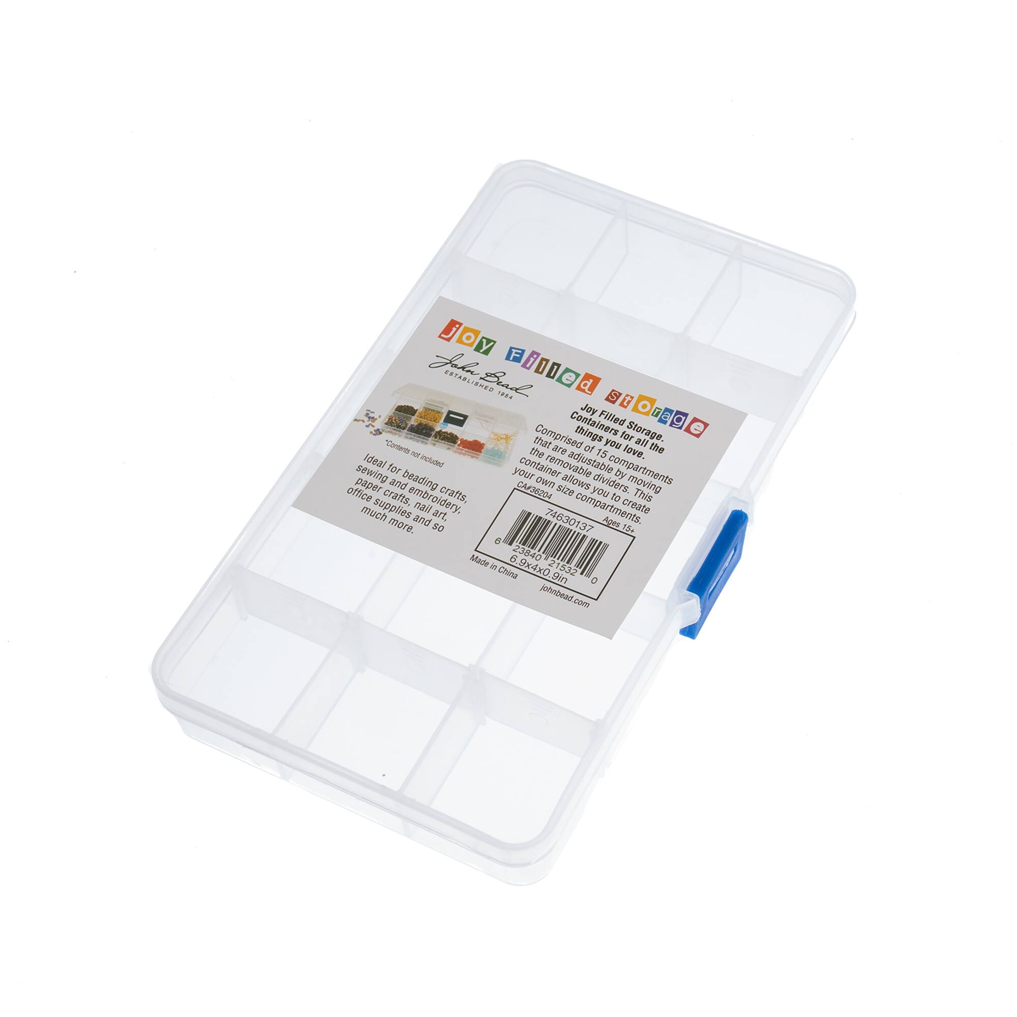 John Bead 17.6cm Joy Filled Plastic Box Storage With 15 compartments